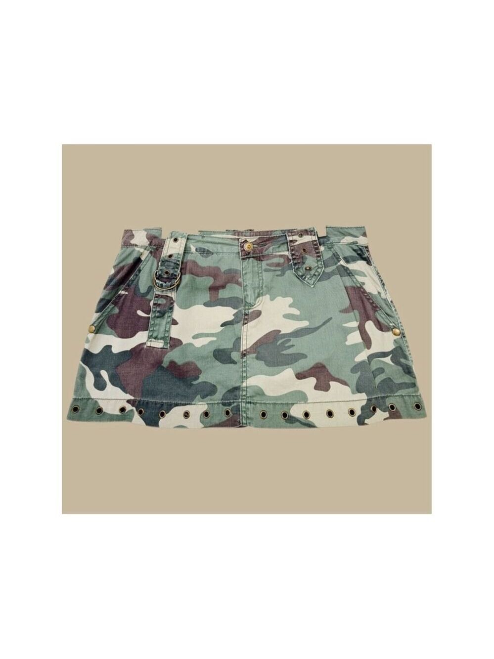 Y2K Camo Micro Mini Skirt Metal Hardware D-Ring Cyber Grunge Mall Goth XL